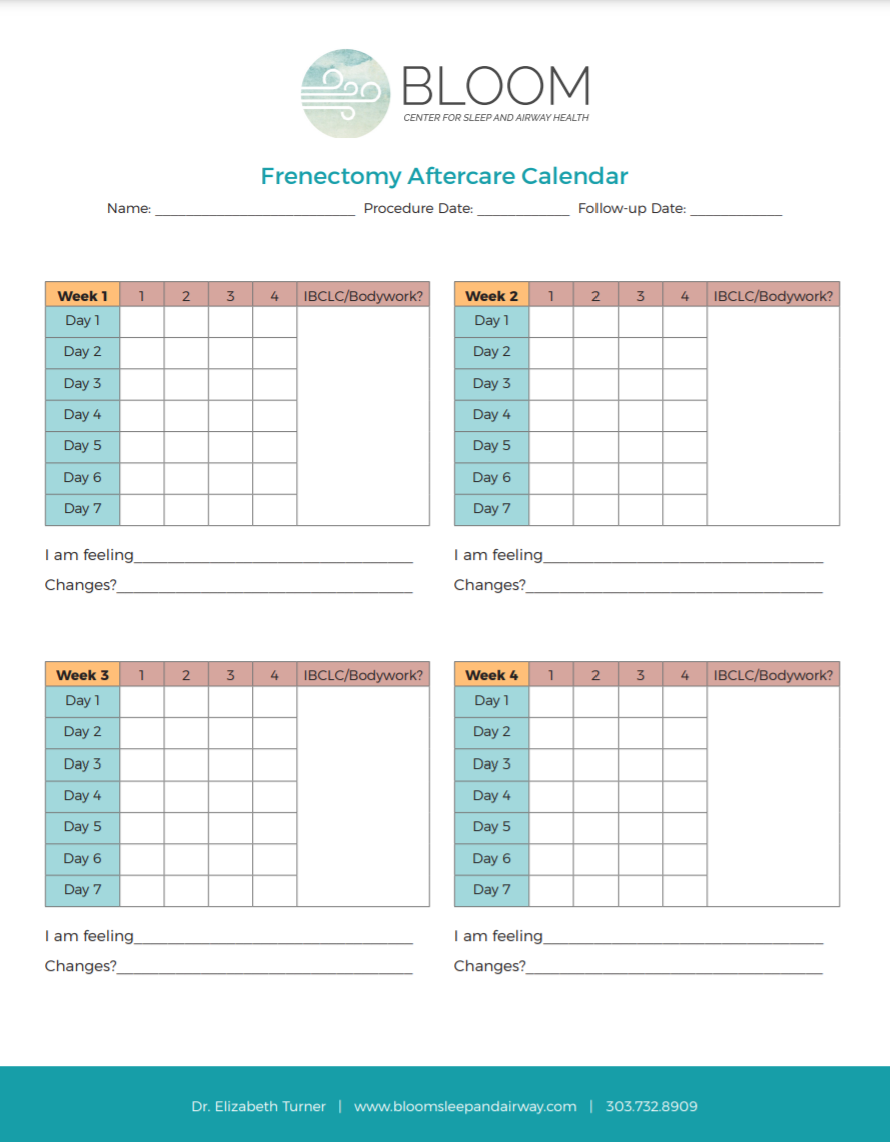 Frenectomy Aftercare Calendar